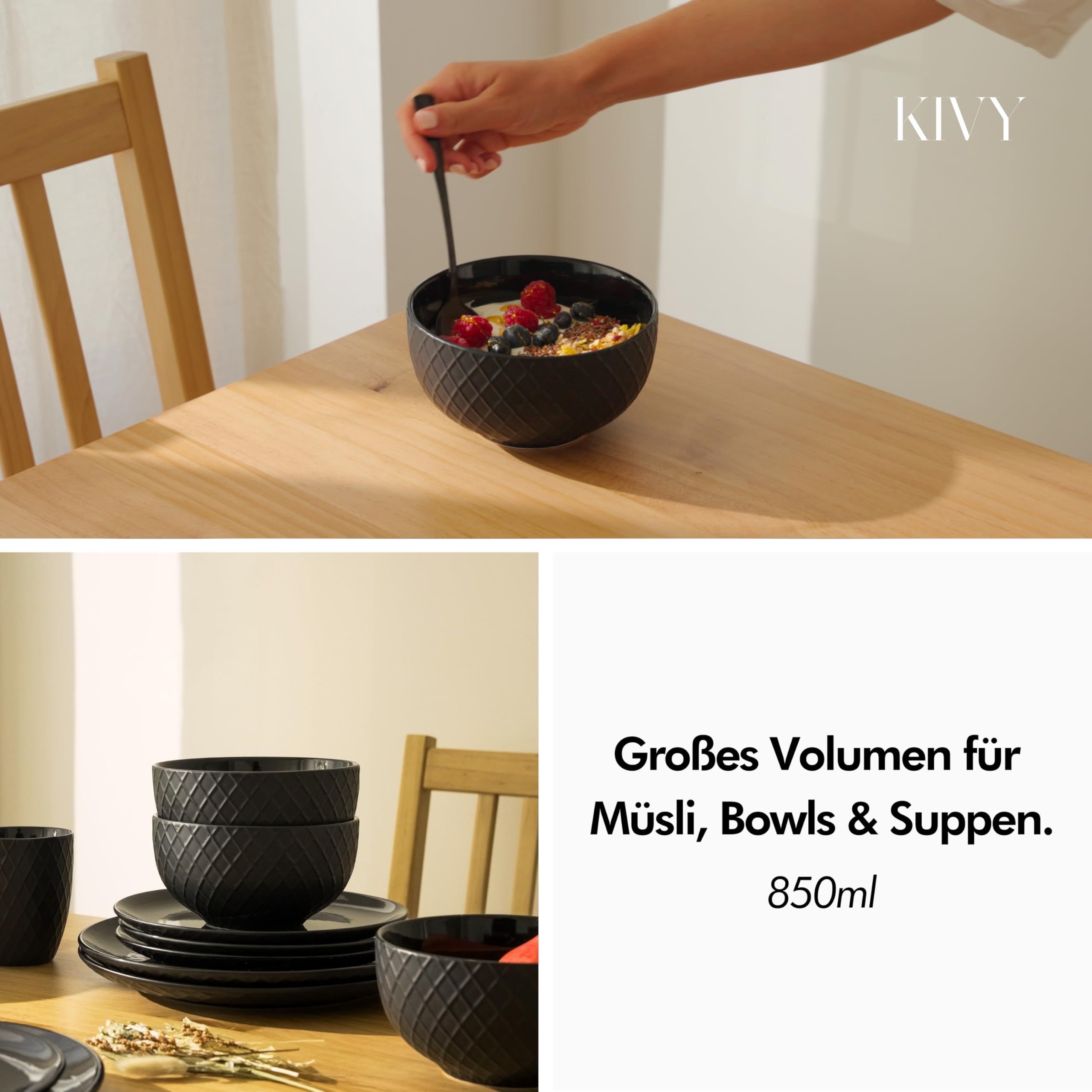KIVY Zestaw miseczek do zupy i musli – 6 x 850 ml – duże miski ceramiczne (kremowo-biała)