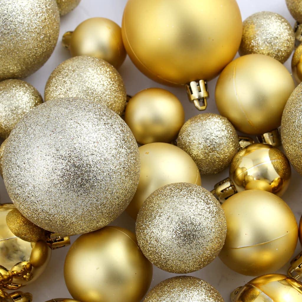 Juego de 100 bolas de Navidad doradas brillantes, plástico, 3/4/6 cm, con hilo, decoración tradicional festiva