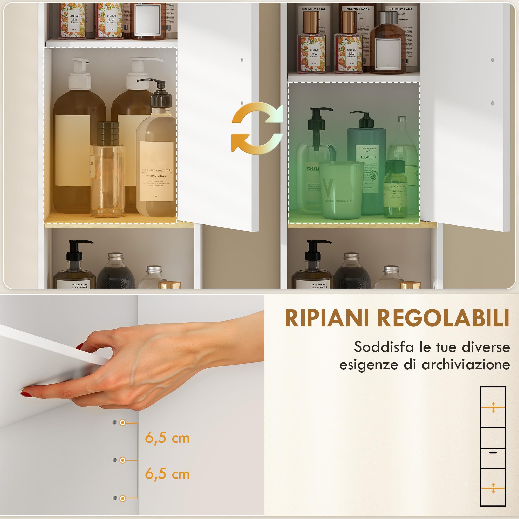 HOMCOM Armadietto Alto da Bagno 171.5 cm, Mobile da Bagno con Cassetto, Ripiani Regolabili e Vano Aperto, per Piccoli Spazi, Soggiorno, Ingresso, Bianco