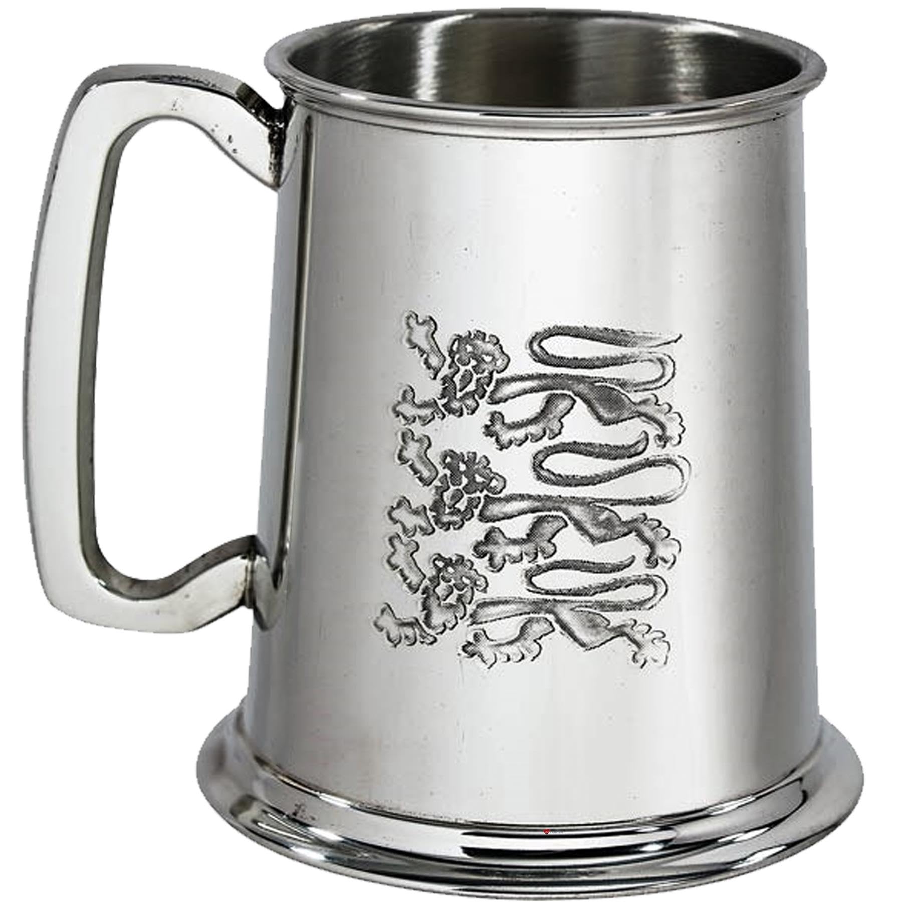 Chope de bière en étain lourd 1 pinte I LUV LTD à graver avec motif de trois lions