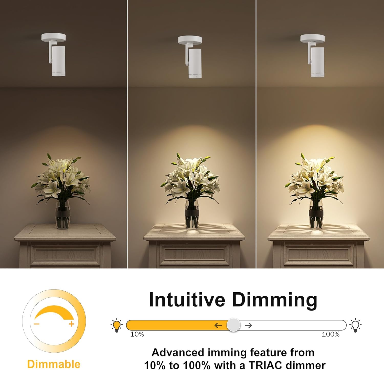 12W LED Dimmable Zoomable Ceiling Spotlight Indoor – Adjustable Wall Surface Mount Accent Light for Home Corridor, Picture, Plants & Painting | Warm White 3000K CRI 97, Flicker-Free, White