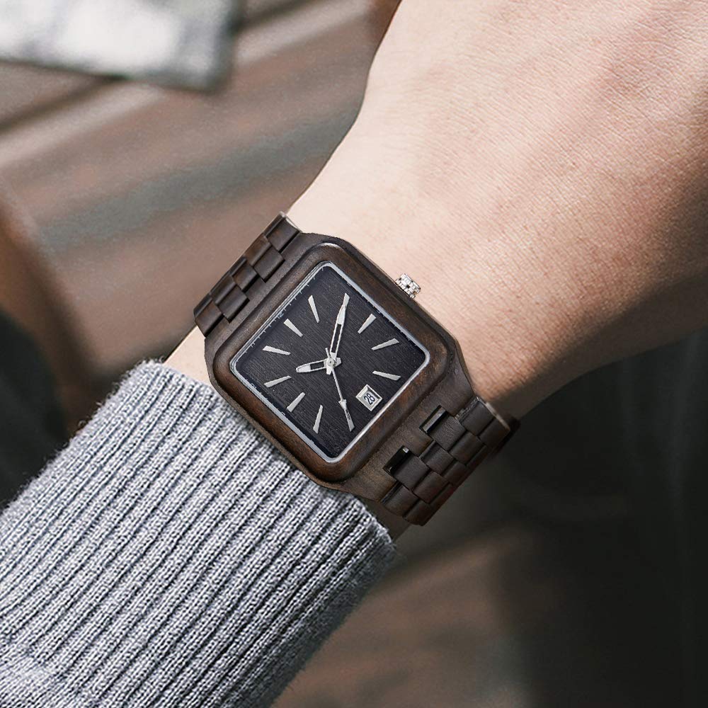 Reloj de madera rectangular de los hombres Movimiento de cuarzo Relojes de madera para hombres relojes para hombre