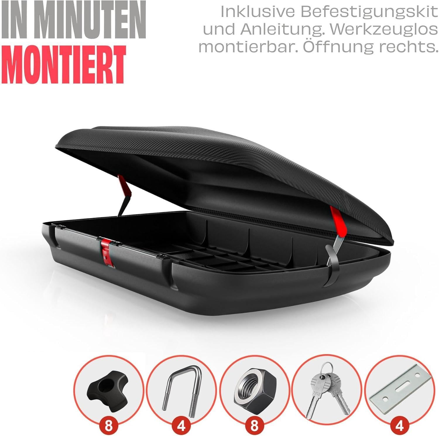 Dachbox Auto VDP-BA320 - Dachkoffer für Auto 320l - Autobox Dach im Carbonlook - Roof Box Autodach mit Zentralverriegelung - Aerodynamische Dachbox