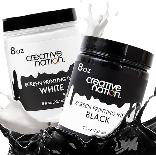 Tinta de serigrafía de tela en blanco y negro, paquete de 2 16 onzas de tinta a base de agua y de alta opacidad para camisetas y serigrafía por