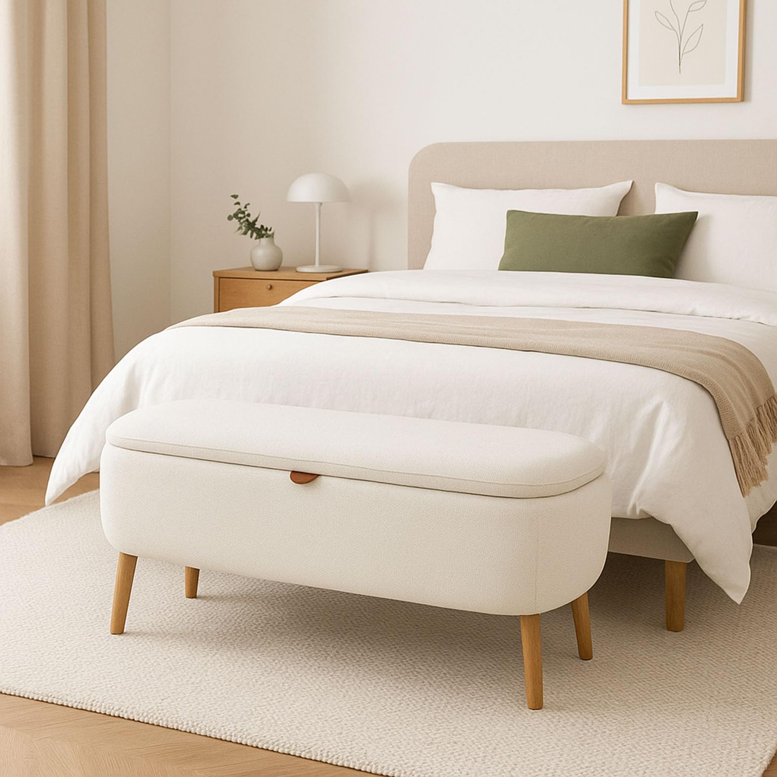 Versa Banco pie de Cama Maniko de Estilo Chic, Medidas (Al x L x An) 45 x 94 x 37 cm, Color Blanco