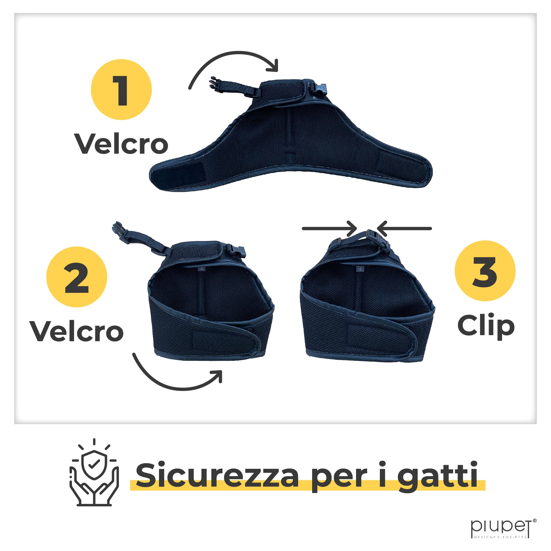 PiuPet® Pettorina per Gatti Antifuga Nero 1,2m Guinzaglio Sicuro