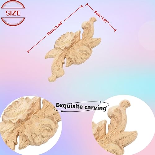 Vista 74 de 4 piezas de apliques de madera tallada en madera Onlays Onlays DIY tallados muebles apliques Onlays sin pintar centro tallado calcomanía para puerta