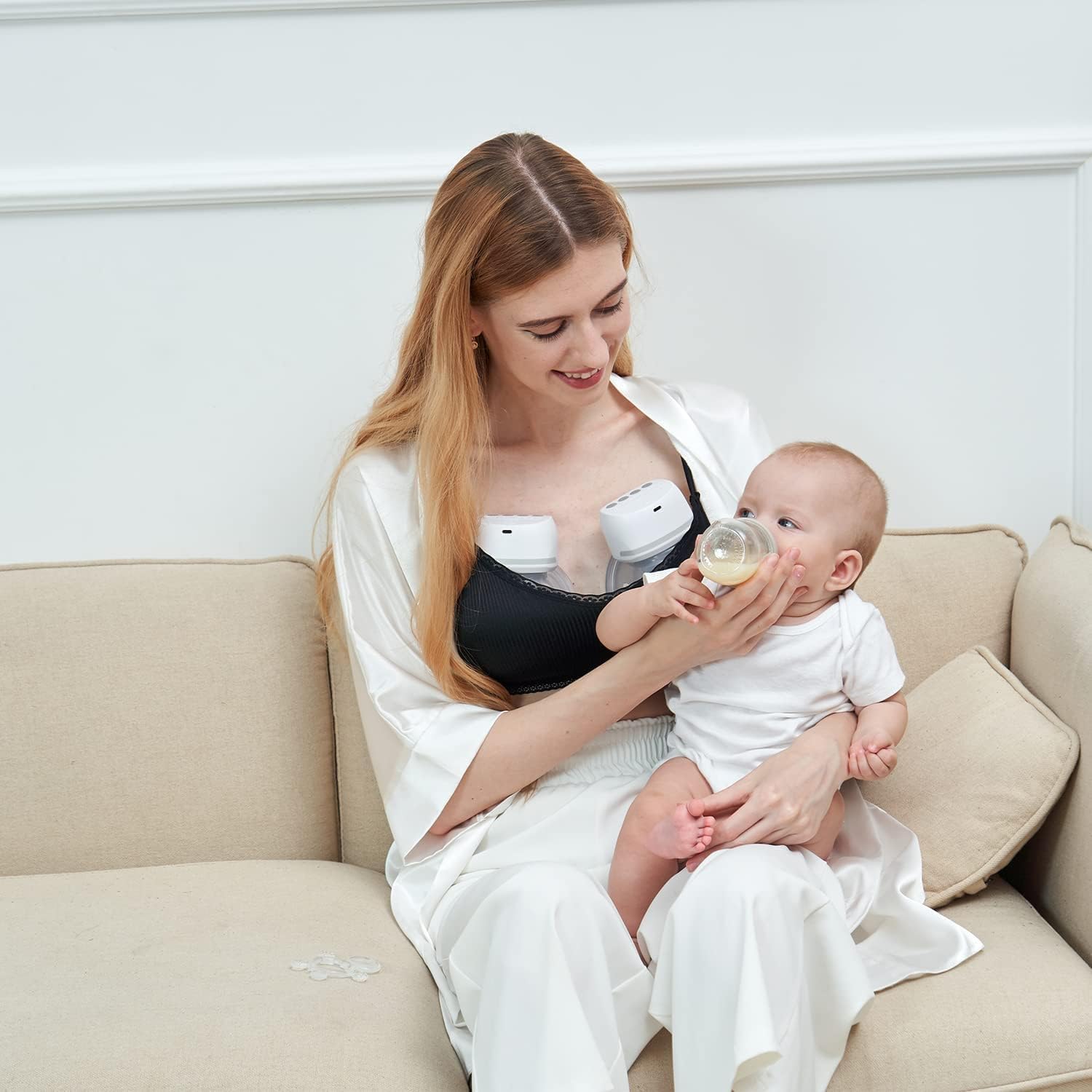 Bellababy Tiralatte Elettrico Indossabile Mani Libere a Basso Rumore, Tiralatte Viene Fornito con Flange da 24 mm, 4 Modalità e 6 Livelli di Aspirazione, 1 Pieza, Grigio, EU8042