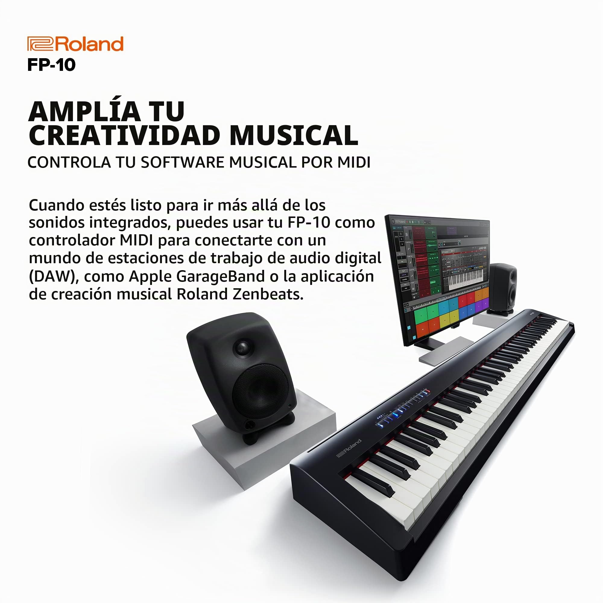Roland FP-10 — Piano digital de 88 teclas portátil, ideal para tocar en casa y practicar, negro & M-Audio SP-2: pedal de sustain universal con acción estilo piano, el accesorio ideal