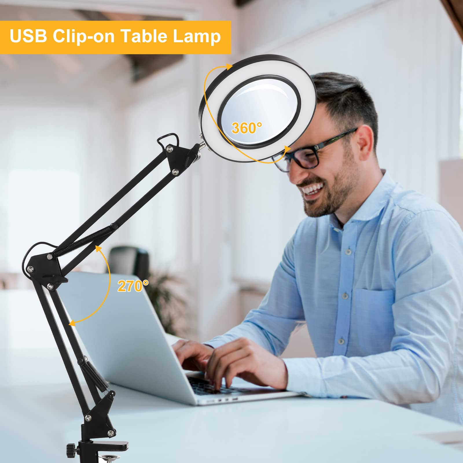 Lampe Loupe LED 15x Avec Support - 5 Couleurs Réglables - Pour Lecture, Bricolage, Couture - Alimentation USB - 4