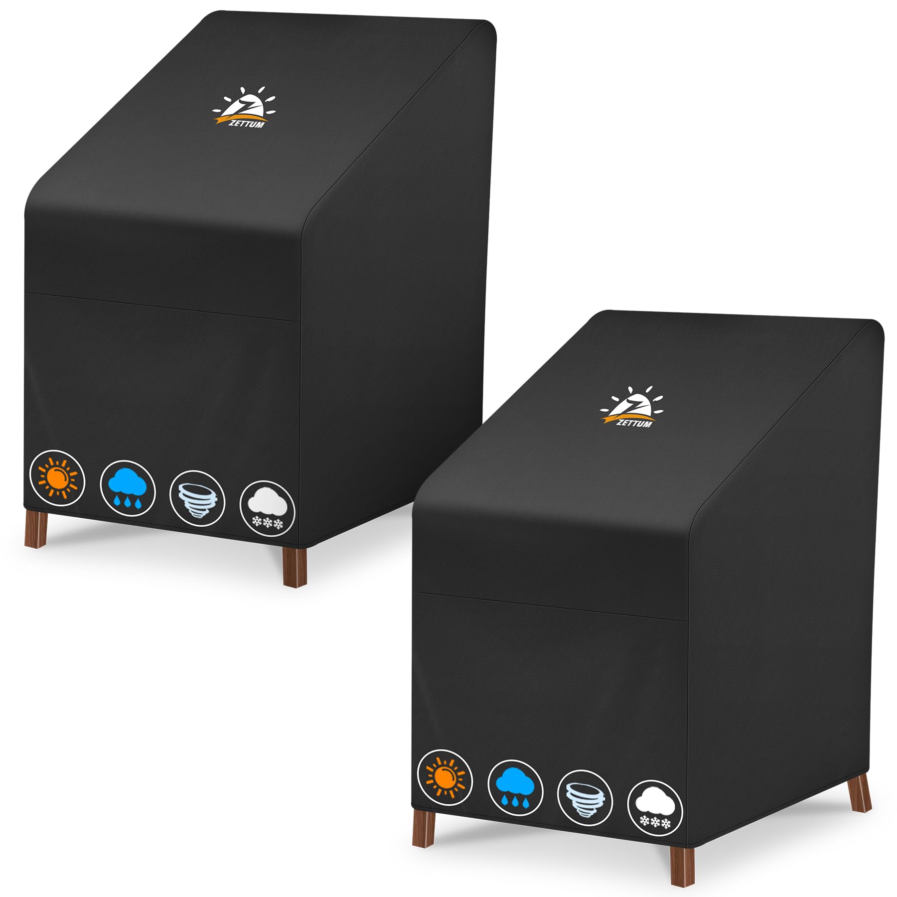 Zettum 2 Pack Garden Chair Covers Waterproof Stacking Chairs Cover 600D PU Coating Outdoor Chair Covers Anti-UV Heavy Duty Cover for Lawn Chairs Durable Windproof Patio Chair Covers