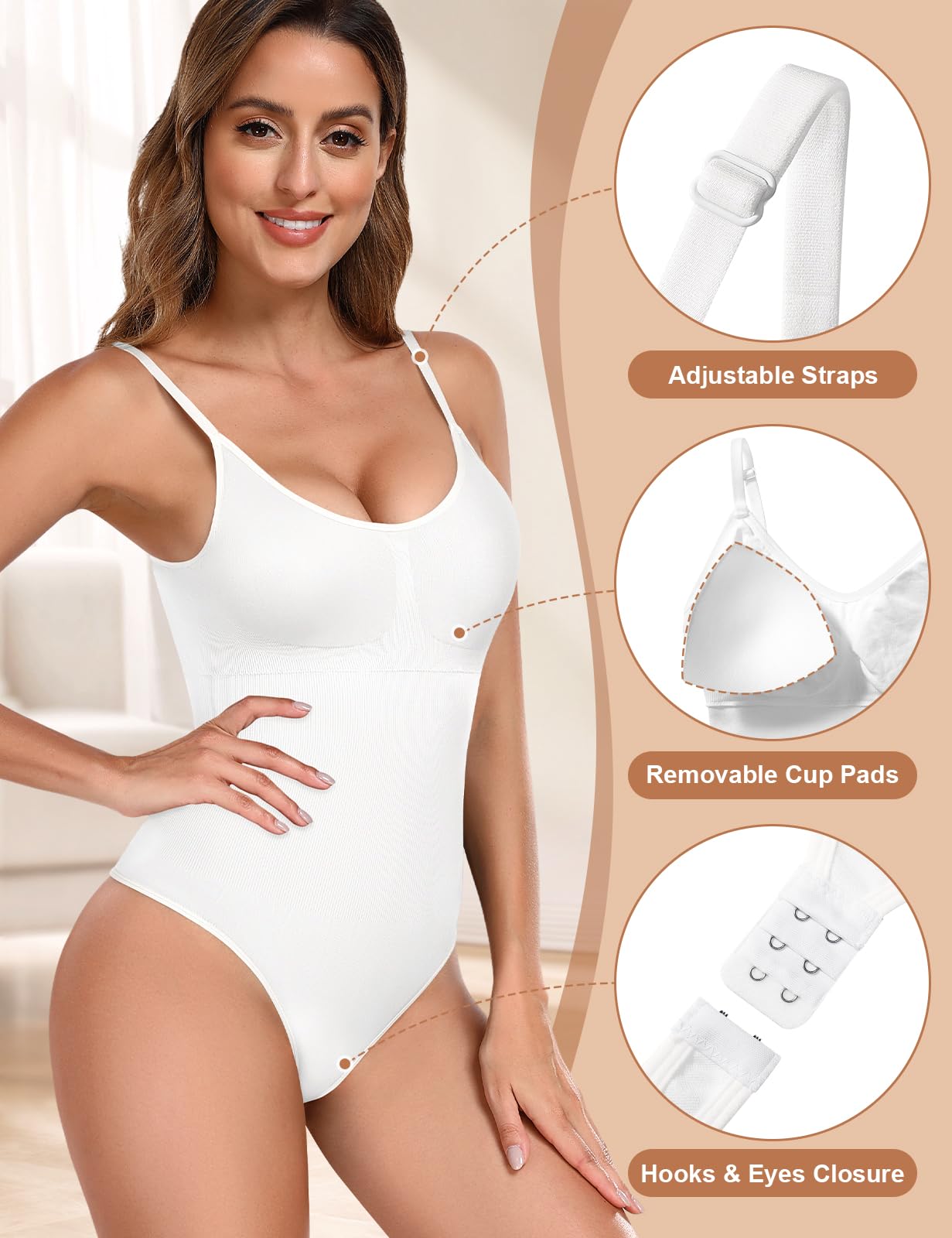 Tuopuda Body Contenitivo Modellante Donna Body Shaper Perizoma Bodysuit Guaina Contenitiva Shapewear Intimo Snellente Pancia Piatta Dimagrante Shaping con Reggiseno Spallino Regolabile