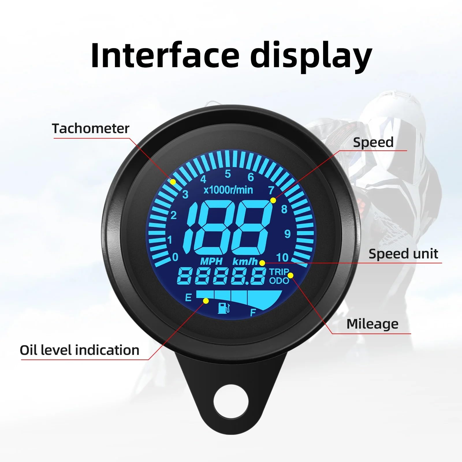 Contachilometri 7 Colore Retroilluminazione Moto Tachimetro Strumento Digitale Scooter ATV Cruscotto RPM Velocità Olio Misuratori Per 12V