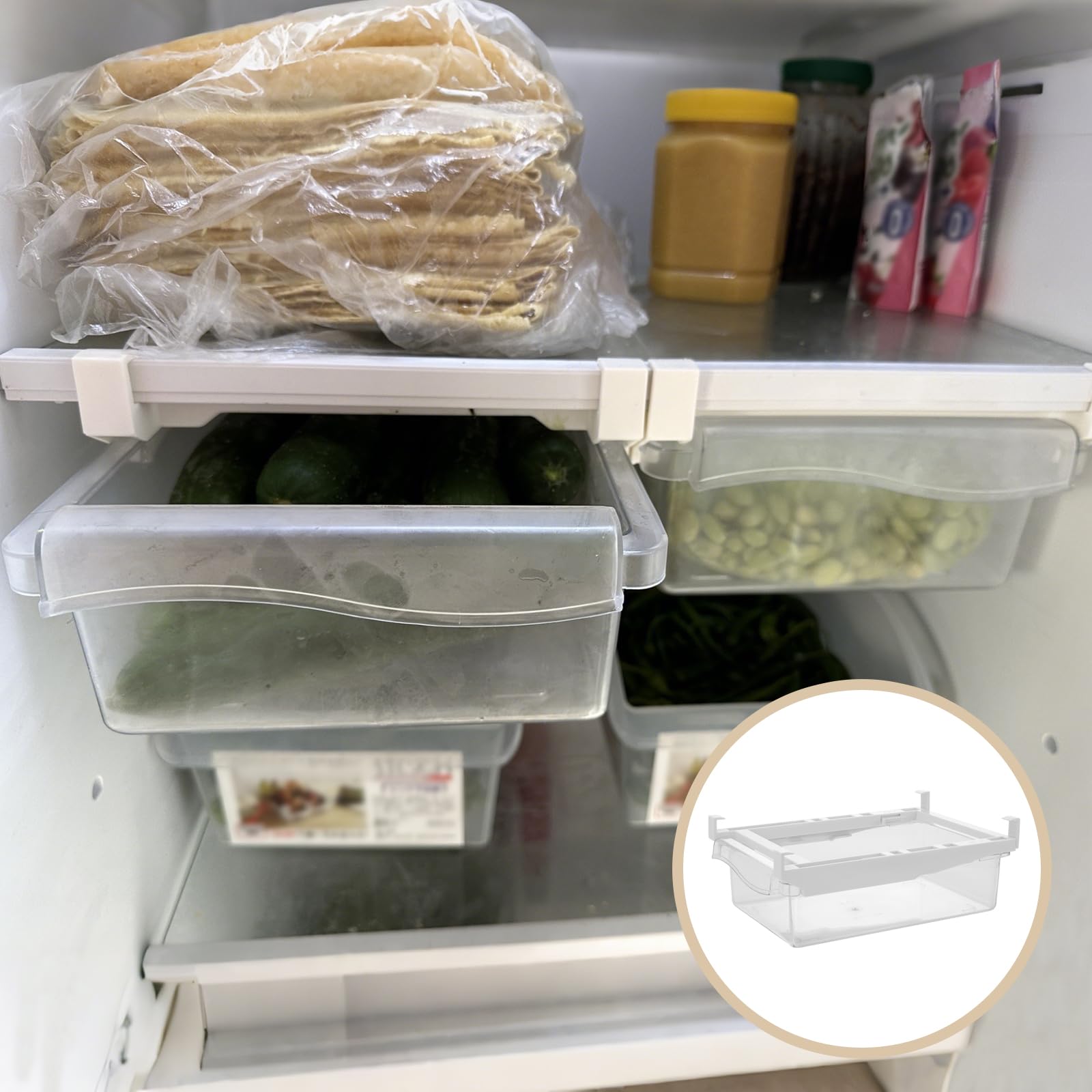 2 Organizer per Frigorifero, Cassetto, 30,5 x 19,8 x 9,5 cm, Trasparente