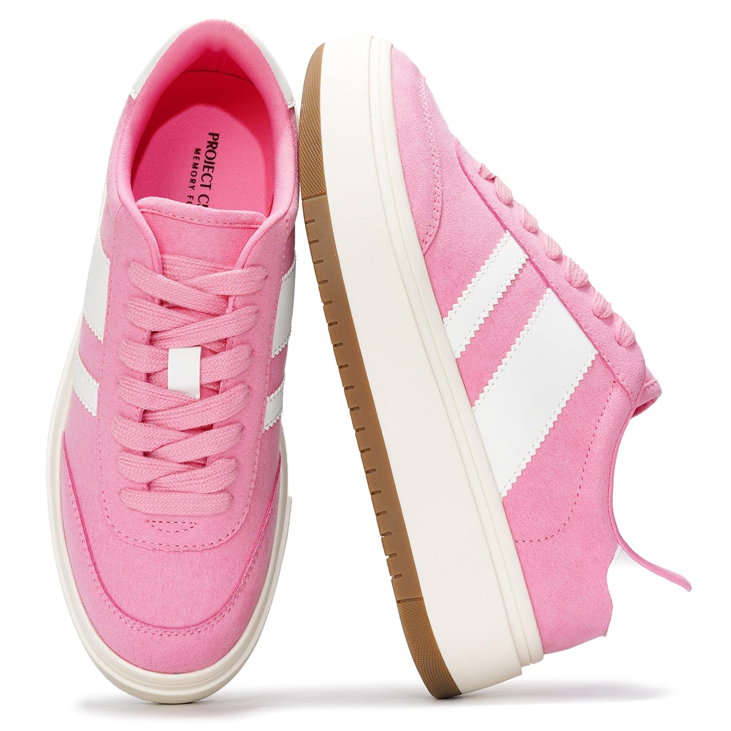 Project Cloud Platform Sneakers for Women - Lightweight Memory Foam Insole Womens Sneakers - Non-Slip Fashion Sneakers for Women Footwear - Women's Fashion Platform Shoes (Nita): 7 Pink-white Stripes