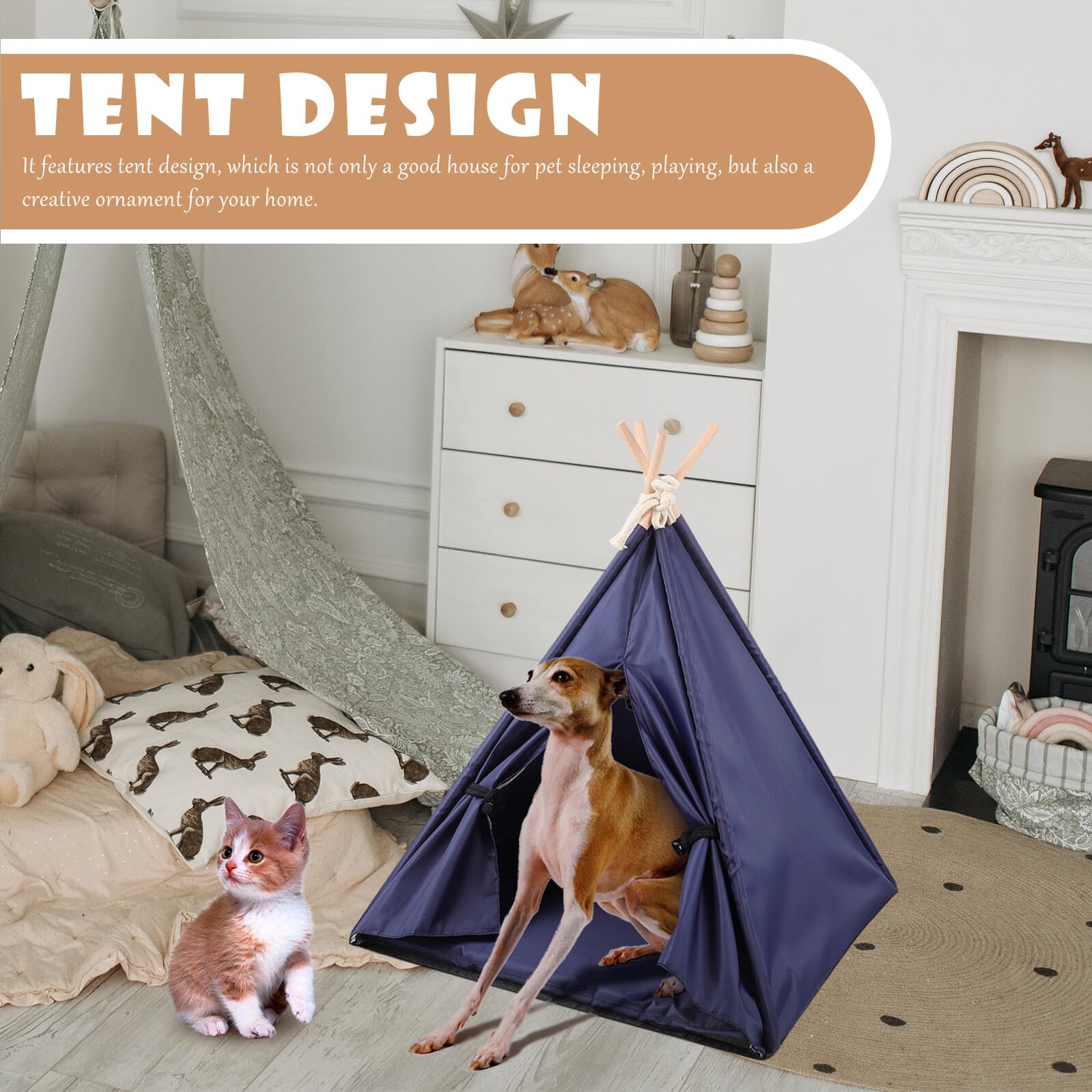 Tenda per Animali, Cuccia Lavabile in Tessuto Tecnico Blu Scuro | Design Rimovibile, Uso Interno ed Esterno, per Gatto e Cane, Facile da Pulire, Sicurezza