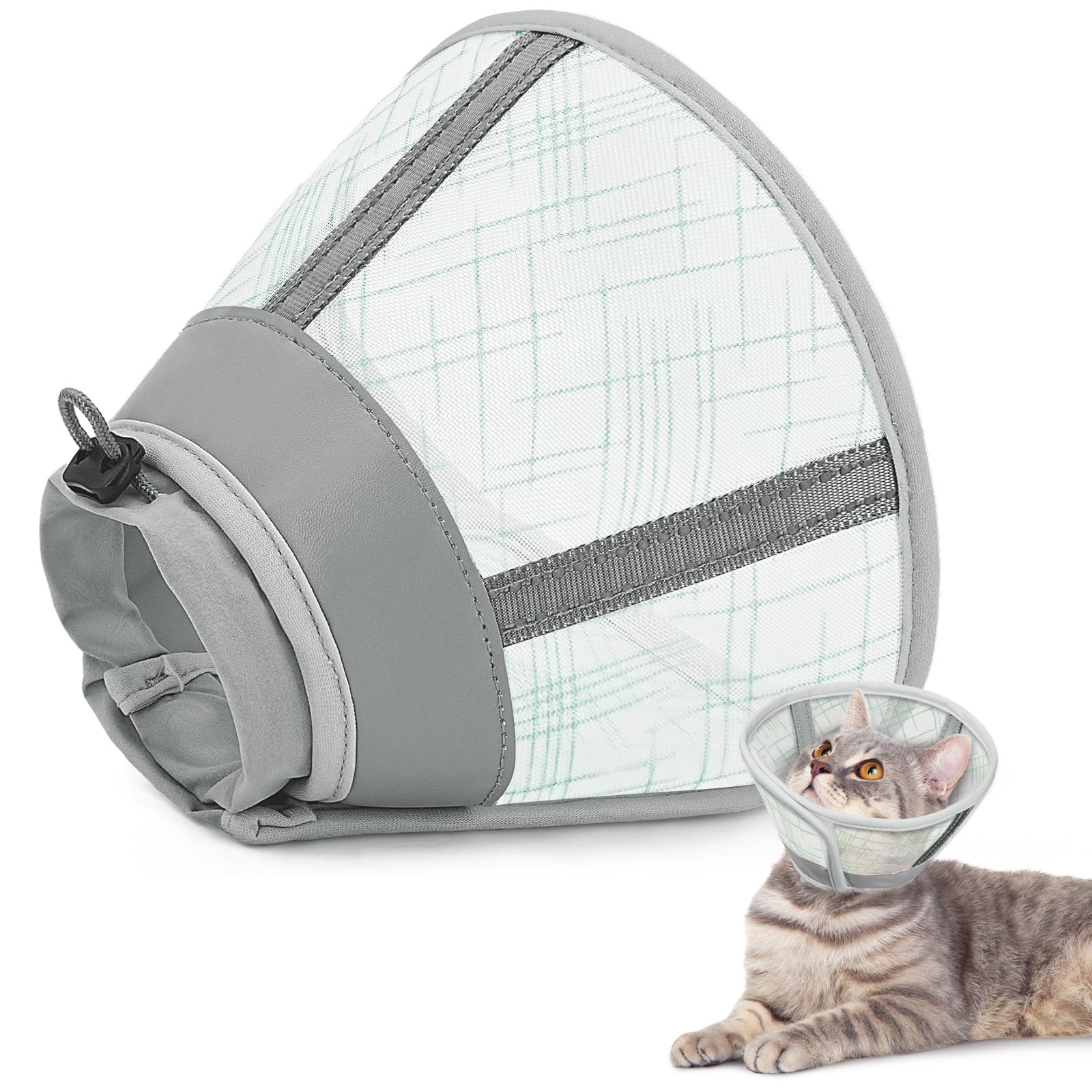 Supet weicher Katzenkegel-Halskragen,Luftgewebe-Katzen-Erholungskegel nach Operation um Lecken zu verhindern, einstellbar, atmungsaktiver Katzenhalskegel als Alternative für kleine Kätzchen und Katzen