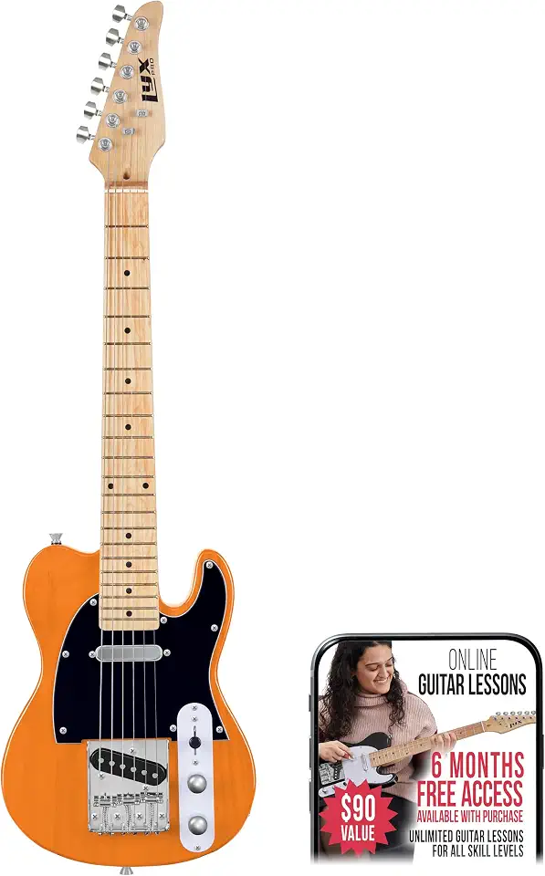 LyxPro Guitarra elétrica Telecaster de 76 cm | Corpo de madeira Paulownia de tamanho completo sólido, Pickguard de 3 camadas, pescoço em forma de C, ponte de cinzeiro, afinadores de engrenagem de