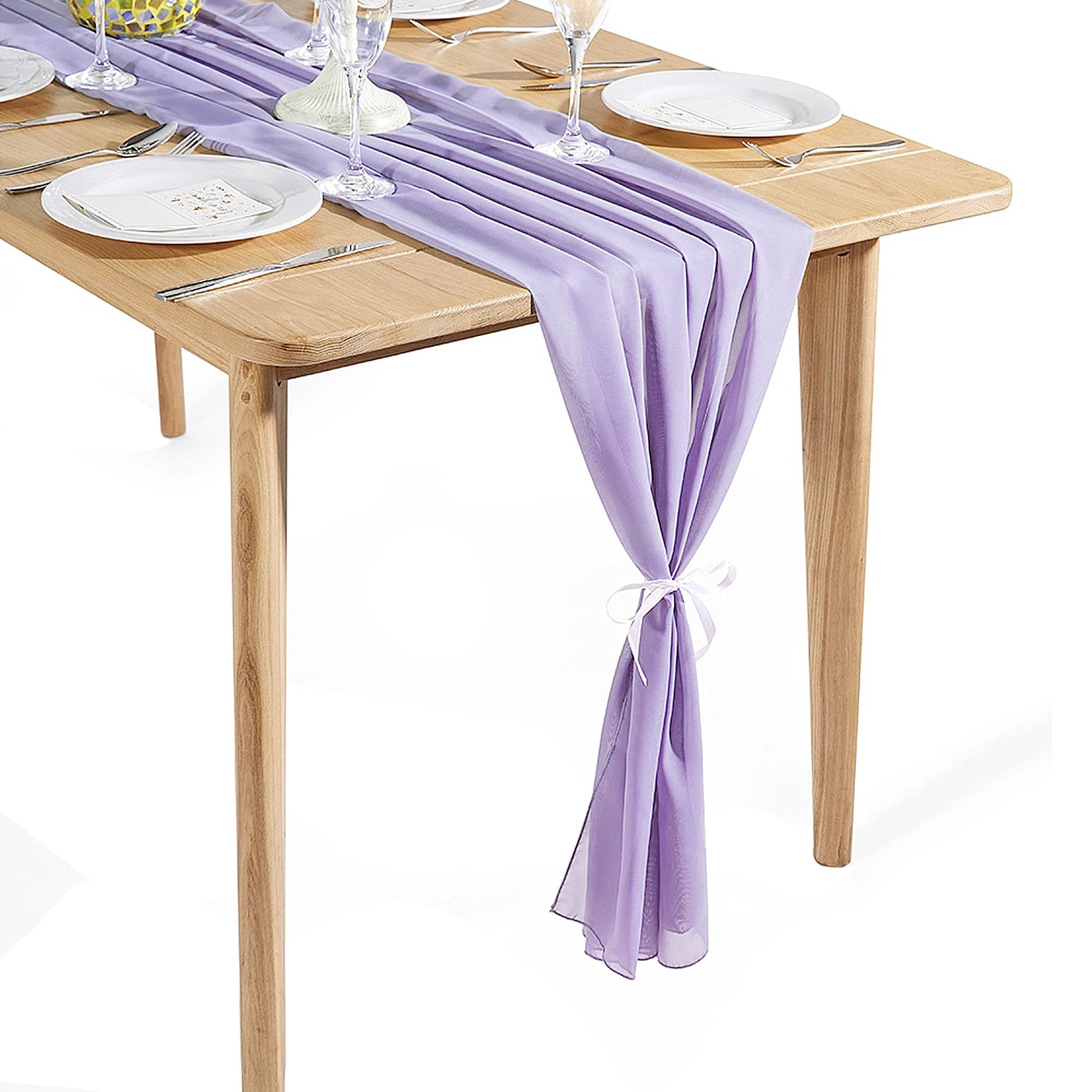 Time To Sparkle #16 Lanvender 5Pcs 10Ft Chiffon Table Runner Wedding Decor 28X120 Inches Gauze Table Runner Rustic Sheer Table Decor For Romantic Bridal Shower Baby Shower Birthday Party Lanvender