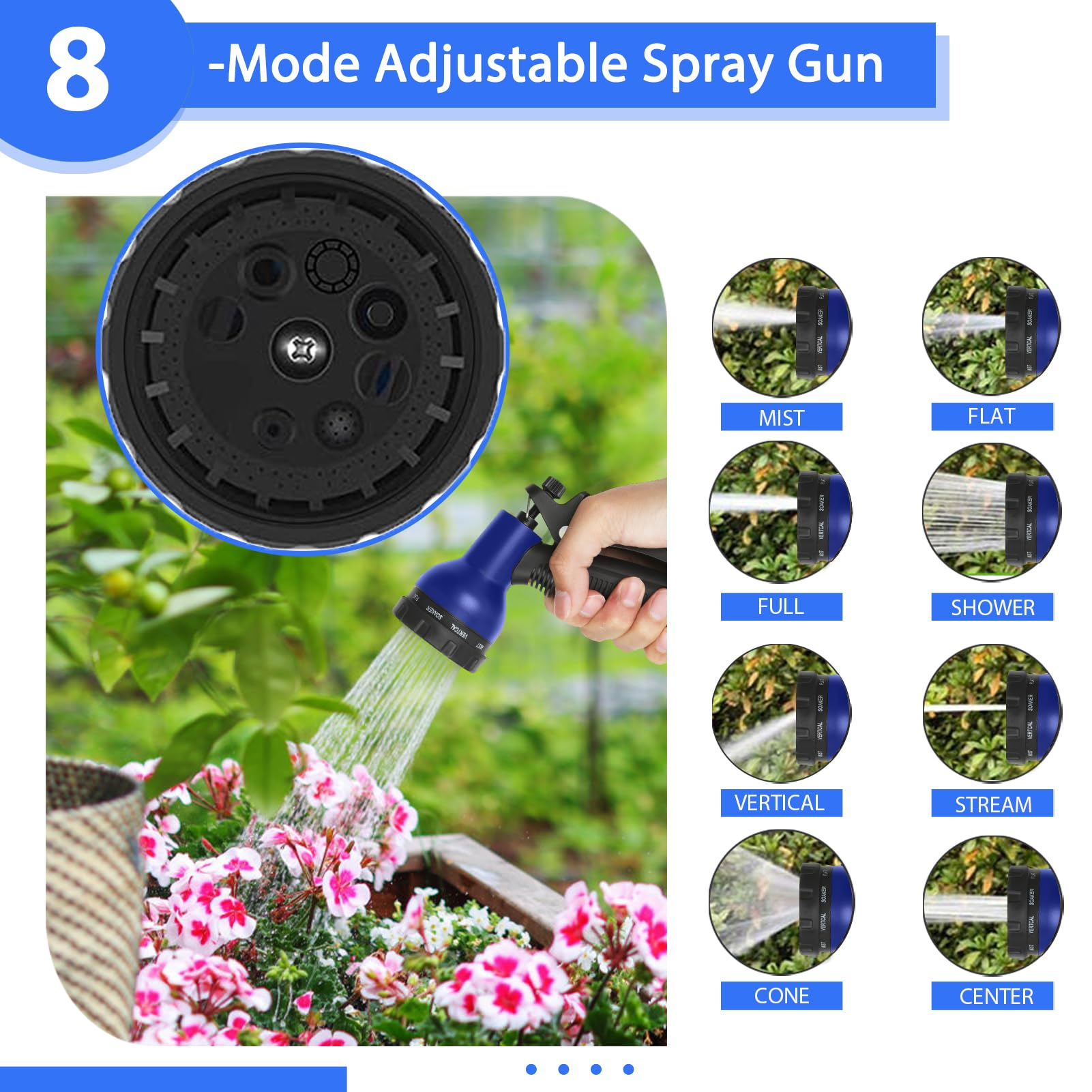 Tubo da giardino 30 m, tubo flessibile espandibile leggero, a tenuta stagna, con 8 modalità di pistola a spruzzo e connettori da 1,9 cm, 1,3 cm