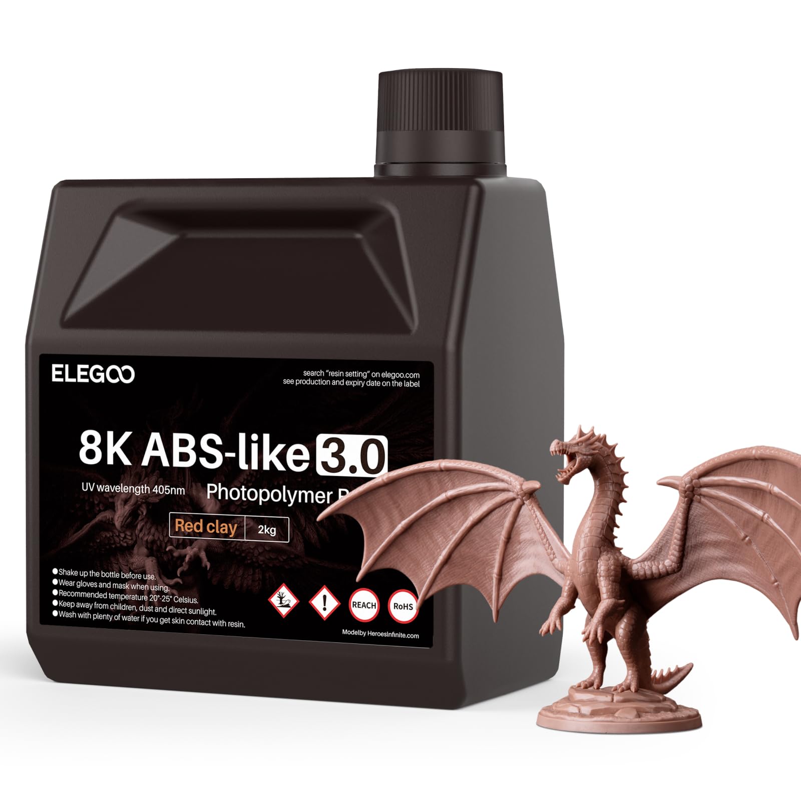 ELEGOO Upgraded 8K ABS-Like 3.0 Resin, High Toughness, Fast Curing 405nm LCD UV-Curing Resin for 8K/12K/14K MSLA/DLP/LCD 3D Printers - Red Clay 2000g