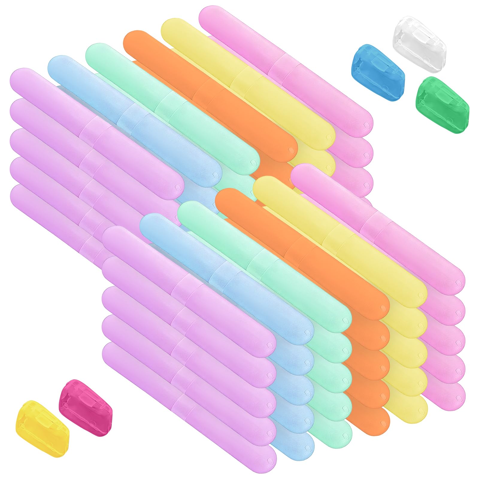 Set di 60 custodie portatili in plastica per spazzolino da denti, set con 5 coperture antipolvere per la testa, pronte da viaggio in 6 colori assortiti