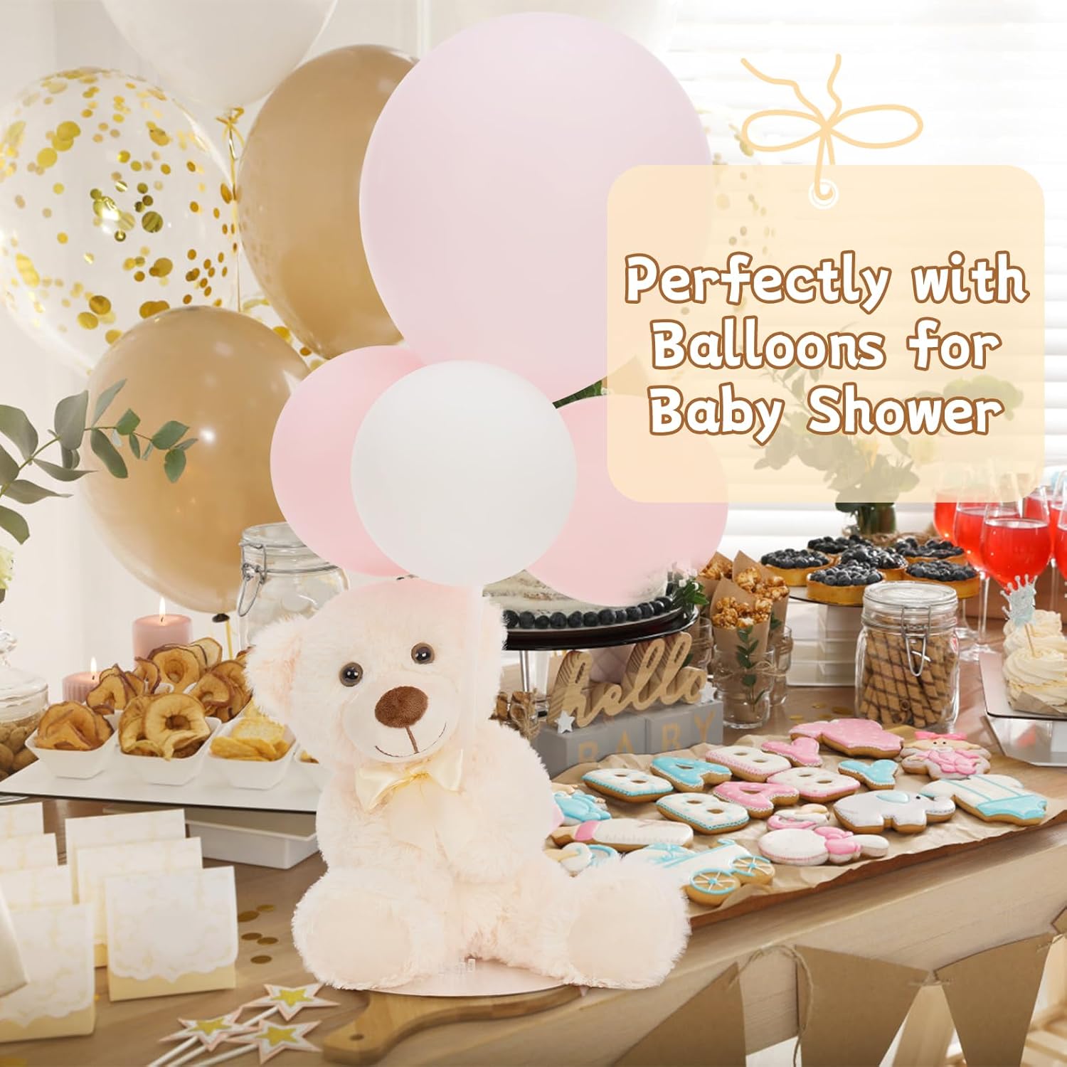 morismos 10pcs teddy bears bulk baby shower, 14inch cute teddy bear stuffed animals plush, small stuffed bears on centerpiece baby shower, white 10 pcs white