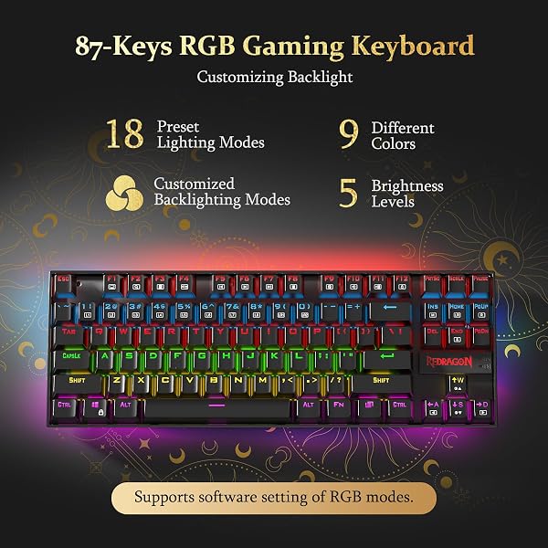 Redragon Redragon K552 Mechanical Gaming Keyboard 60% Compact 87 Key Kumara Wired Cherry MX Blue Switches Equivalent for Windows PC Gamers (RGB Backlit Black) in use