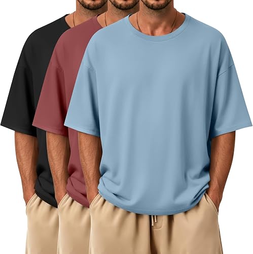 JoyMotion 3 Pack Men's Oversized T-Shirts Short Sleeve Crew Neck Loose Fit Shirt
