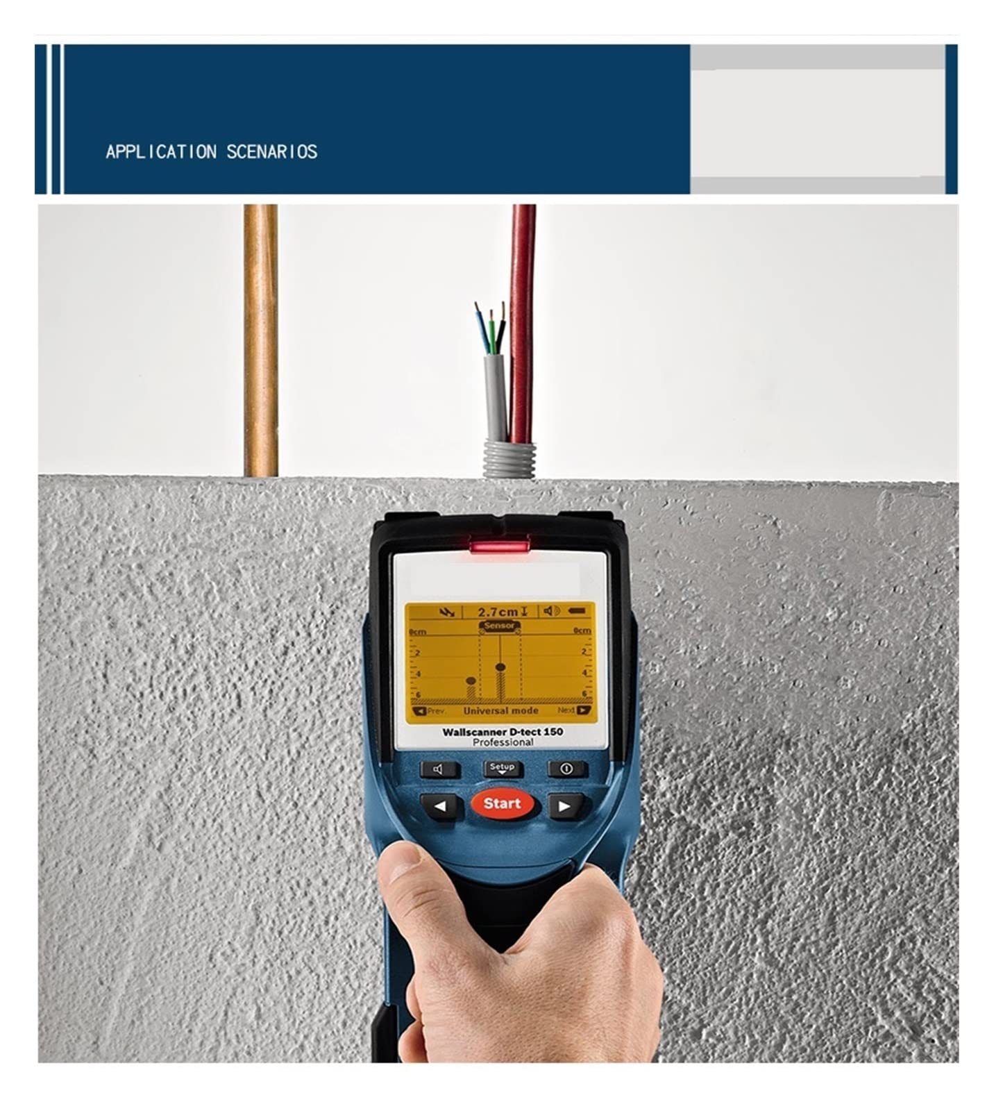 escáner de pared, Detector de pared Alambre Barra de refuerzo Tubería Escáner de metal Instrumento de detección Herramientas Buscador de detección profesional Profundidad herramienta de mejora del hog