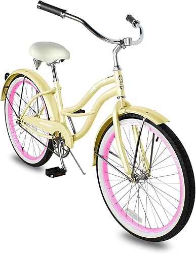 Vista 99 de MICARGI Bicicleta híbrida para adultos de 24/26 pulgadas, bicicleta híbrida de 1/7 velocidades para mujeres, hombres, personas mayores, bicicleta