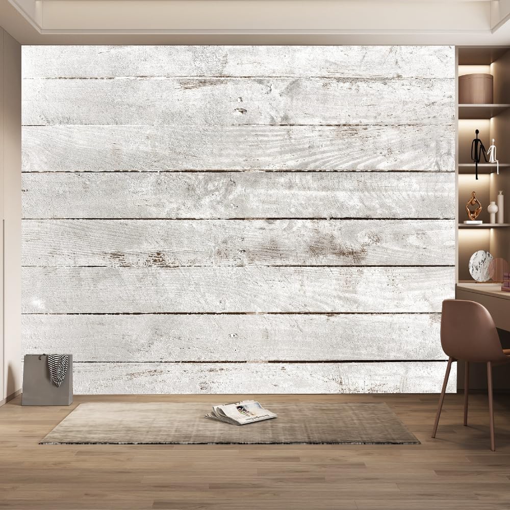 YYDSBD White Wooden Board Peel Stick Stick Wallpaper, Classic Retro