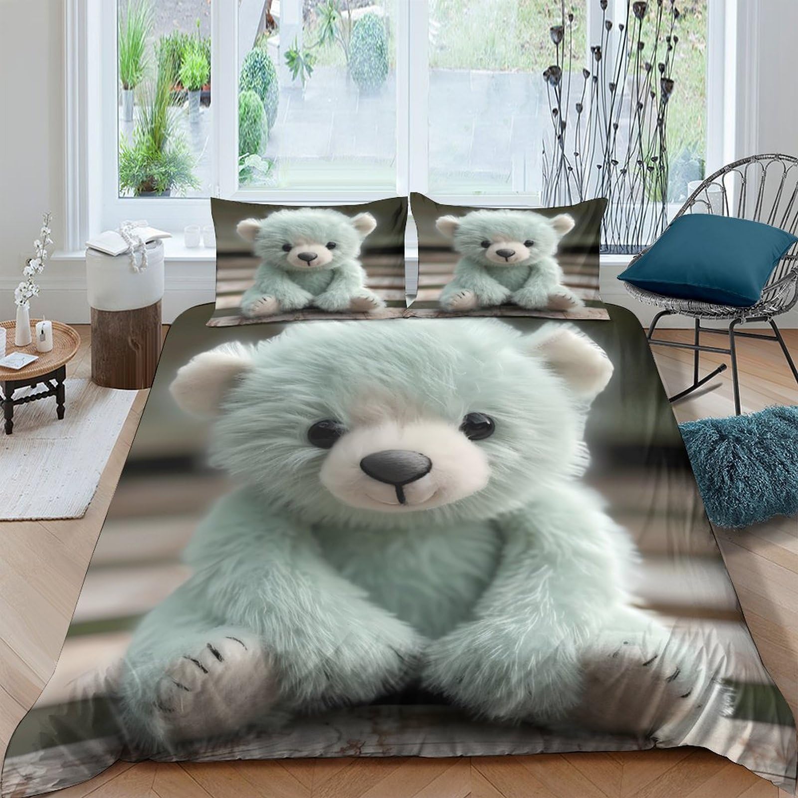 Ctjqhvkz Style-10 3D Printed Mint Teddy Bear Fitted Sheet Microfiber Soft Anti-Slip Bedroom Bed Cover For All Ages Home Decor Single（135X200cm）