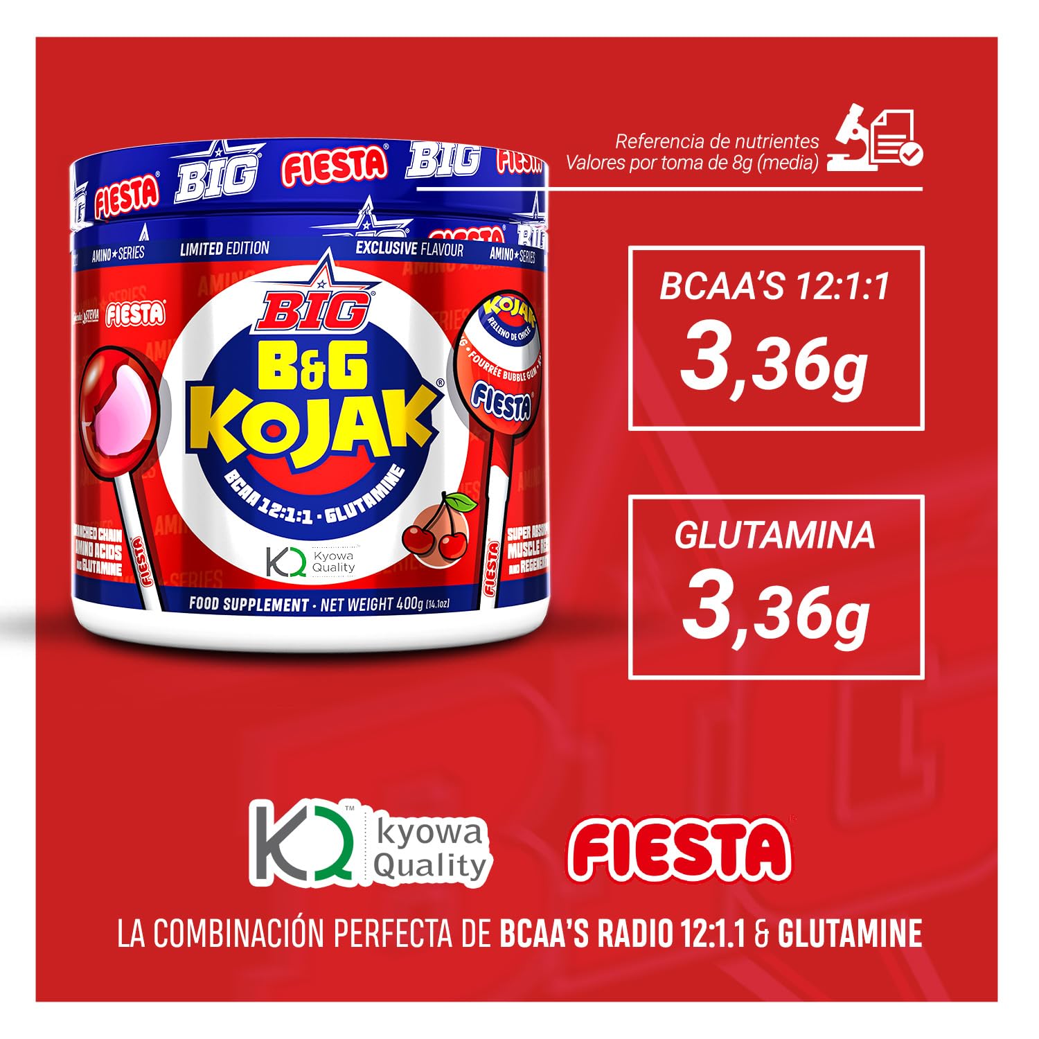 BIG | BCAAs y Glutamina Micronizada Kyowa | Sabor Exclusivo Kojak | Mejora el Rendimiento Físico | Contribuye a una mejor Recuperación | Materia Prima de Máxima Calidad