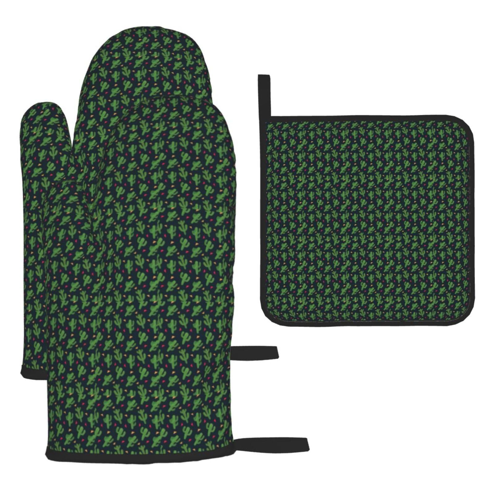 Cactus Art Print Oven Mitts Kitchen Gloves Set Everyday Baking Grilling Microwaving Cooking Gift
