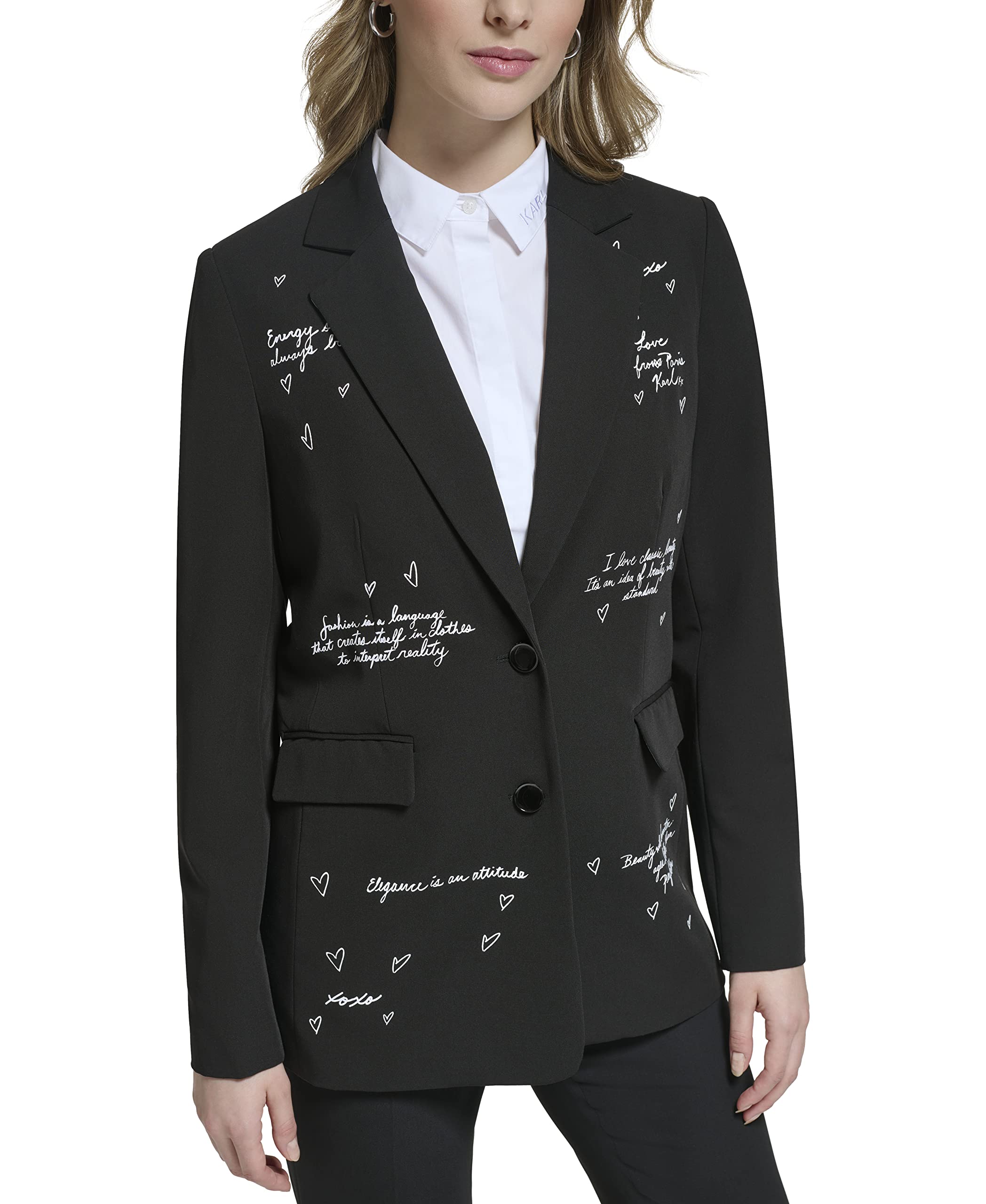 Karl Lagerfeld Womens Fitted Blazer with Script Detail