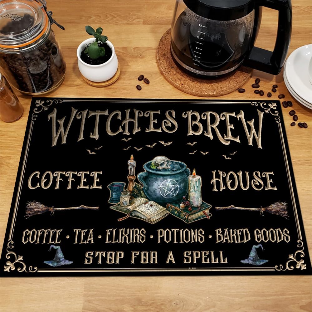 Withces Brew Coffee House Mat, Dish Drying Mat, 12x16, 16x20, 16x24 Coffee Bar Accessories Gift