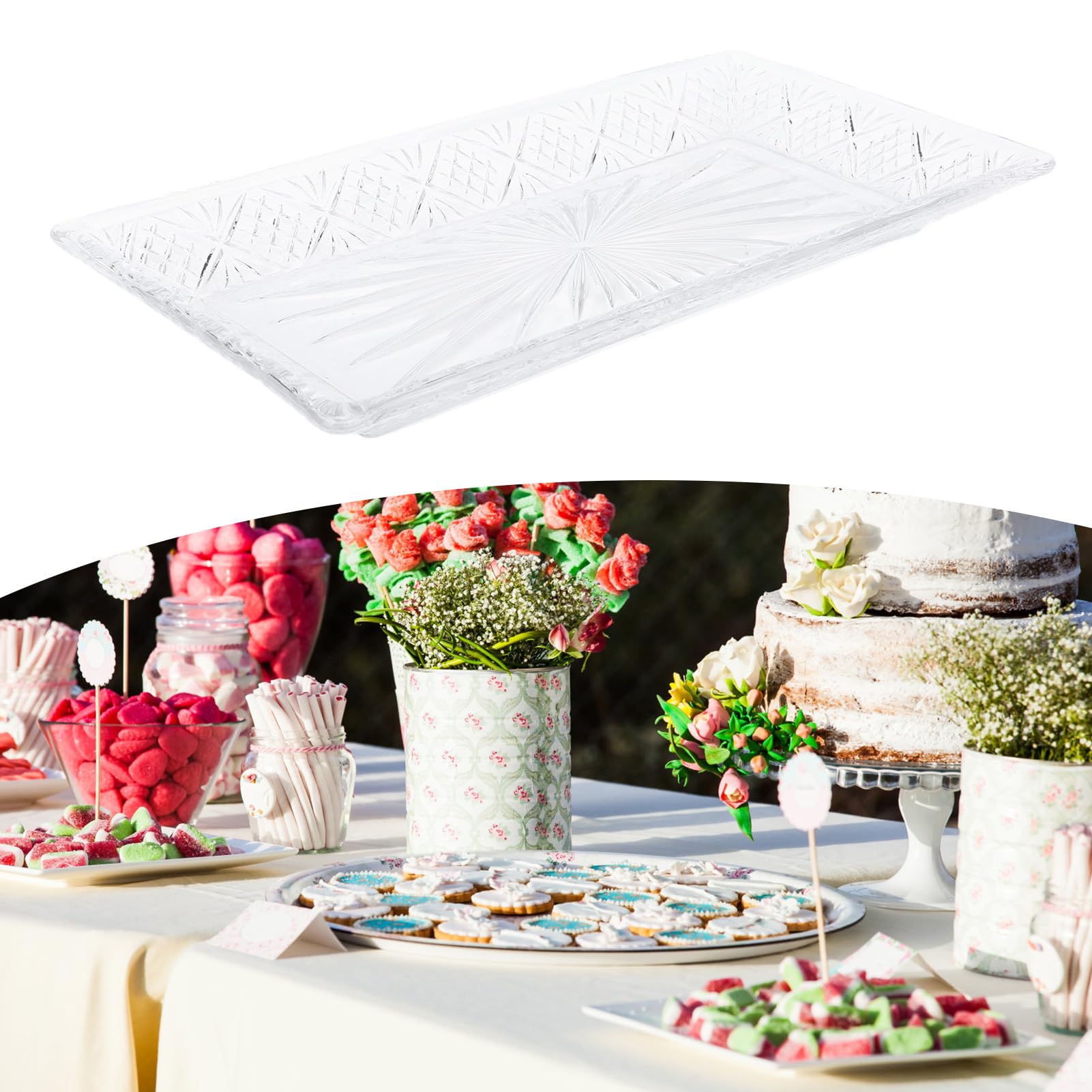 Bandeja de Vidrio para Servir, Fuente Rectangular con Amplia Capacidad para Cenas, Buffets y Navidad