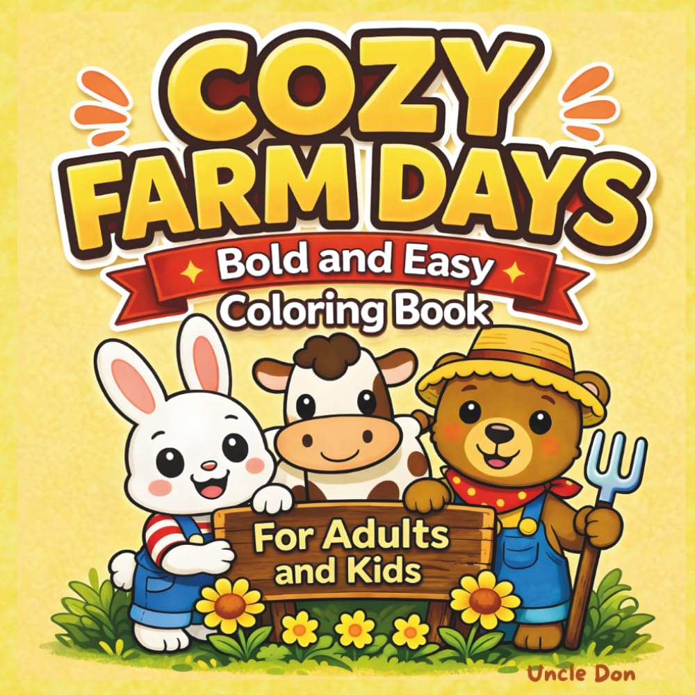 Cozy Farm Days Coloring Book: Bold and Easy Cozy Farm Animals Coloring Book for Adults – Simple Relaxing Cozy Days Designs