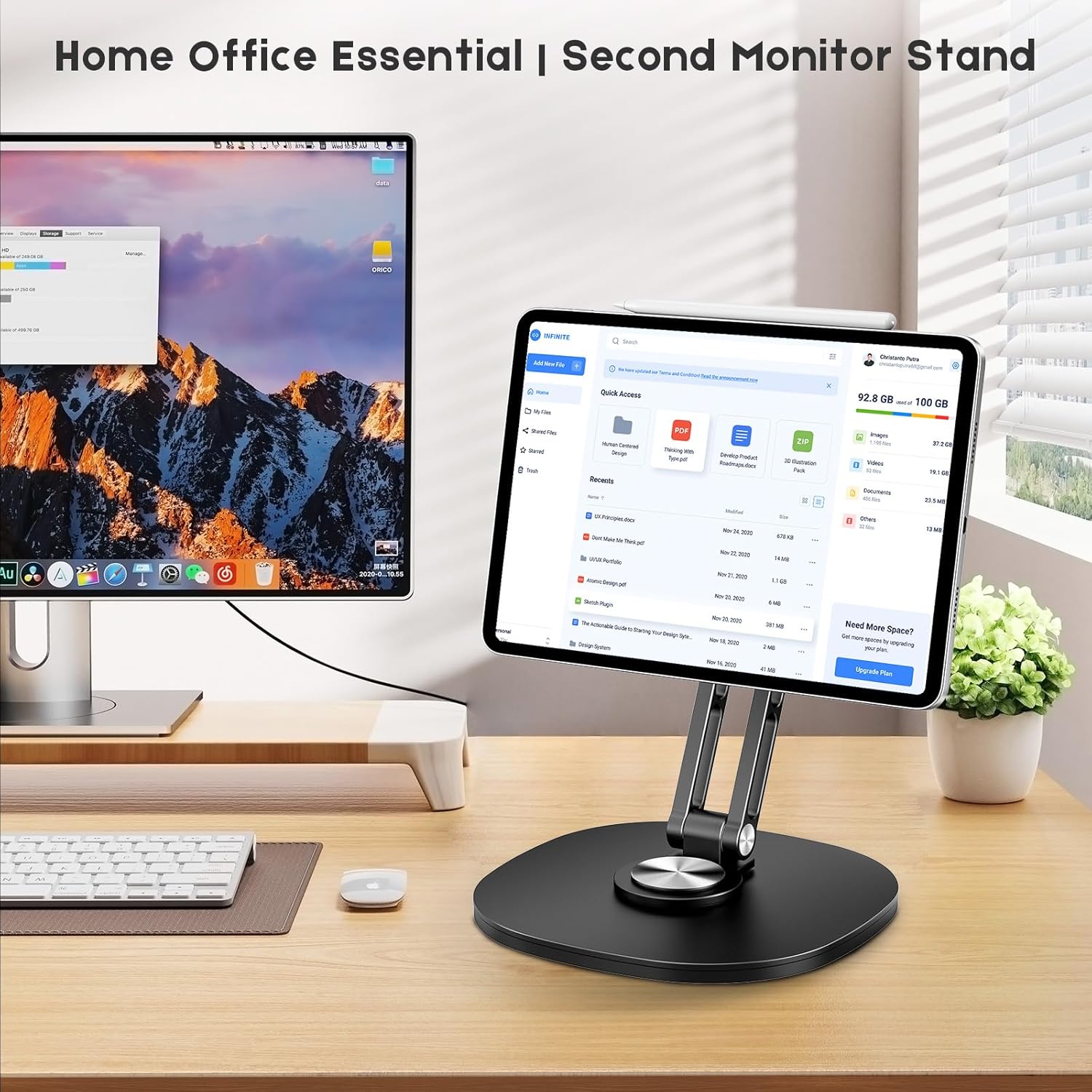 OHLPRO Universal Magnetic iPad Stand for Desk, Foldable Tablet Holder with 360° Rotation, Aluminum Desktop Mount for iPad/Tablet/Monitor up to 18.5", Office Desk Accessories Men/Women Gifts