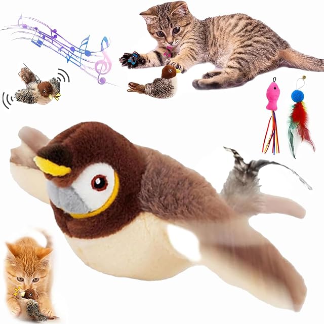 Qosneoun Pajaro Volador Juguete para Gatos, Flappy Chase, Tres Modos Pajaro Juguete Gato (F)