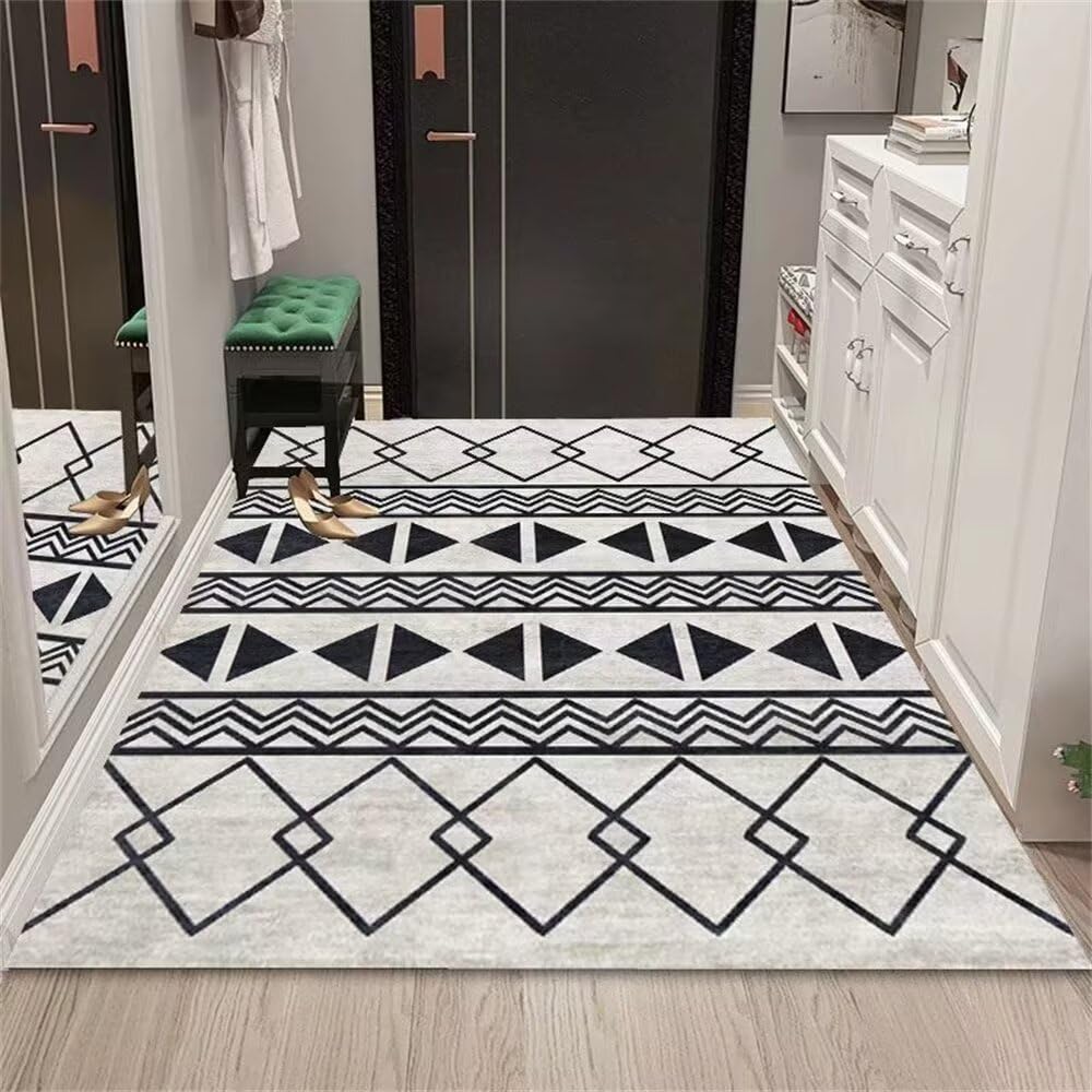Tapis chambre ado garçon grand tapis géométrique rétro gris et noir