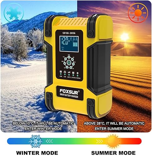 Miniatura 6 de Cargador de batería de coche de 7 etapas de 12 amperios para baterías húmedas/GEL/SLA/LiFePO4/plomo-ácido/AGM, cargador de batería inteligente de 12