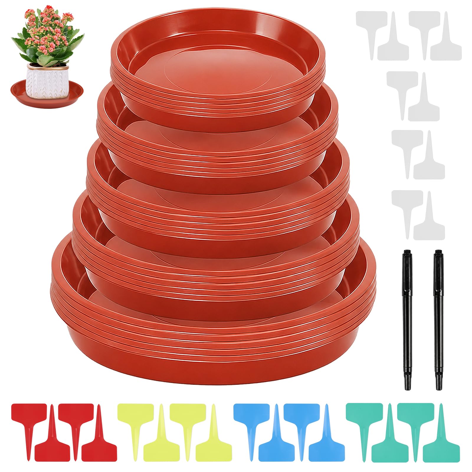 25Pieces Trays Plant Pot Saucers 22/20/18/16/14CM Plant Saucers for Pots
