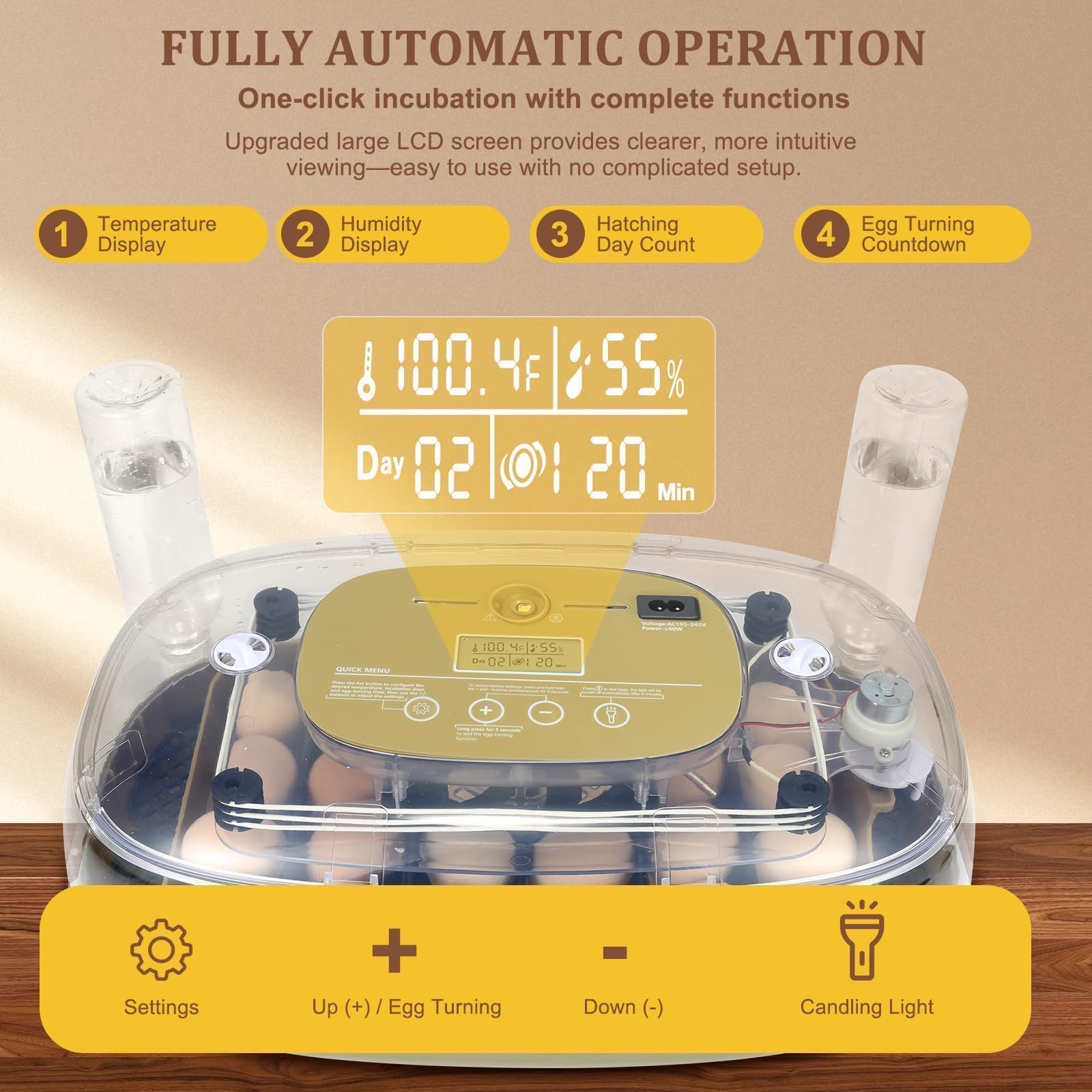 Incubadora de 24 huevos para incubar con girador automático, control inteligente de temperatura y humedad, visualización de 360°, vela de huevo, recarga de agua automática, ideal para pollo, pato