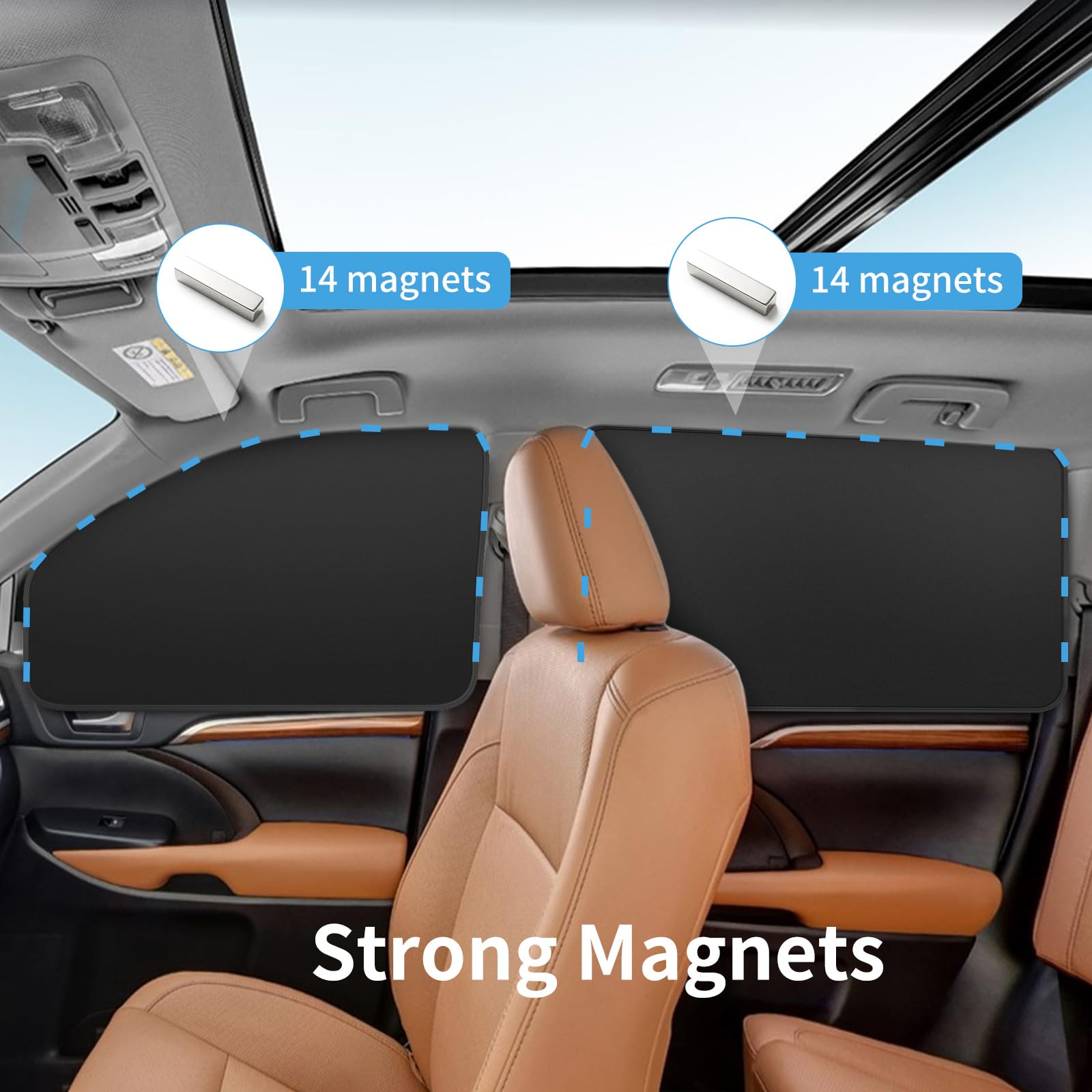 Autovorhänge für Seitenfenster – 4 Stück, verdickte Sichtschutz-Sonnenschutzvorhänge, magnetisch, 100% lichtundurchlässig, Autofensterabdeckungen mit kühlender Wirkung (schwarz-kräftig, 4 Stück) - 3