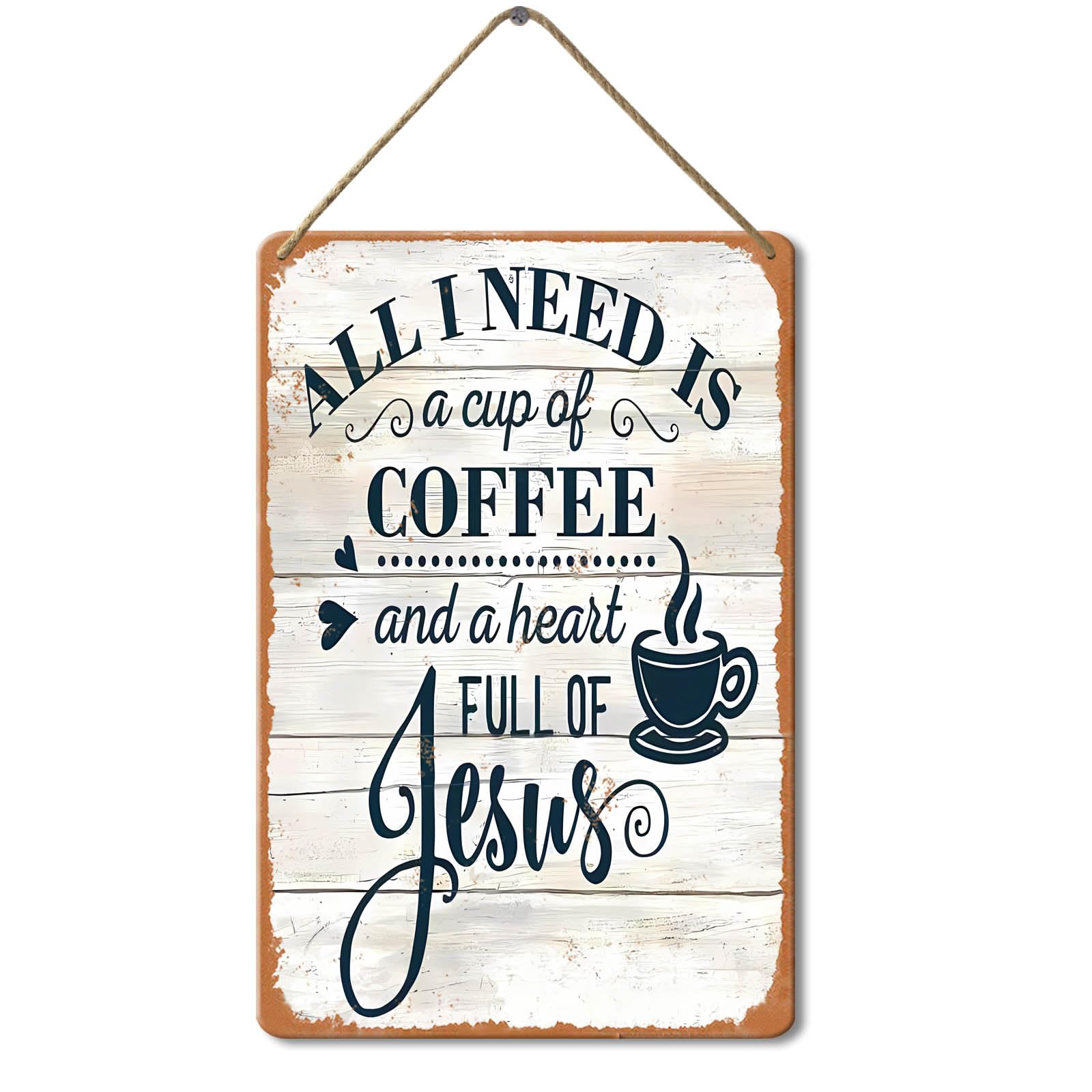 Wooden Sign Need a Cup of Coffee and Jesus Sign, 8x12 Inch, Religious Wall Plaque Home Faith Family Farmhouse Gift Sign
