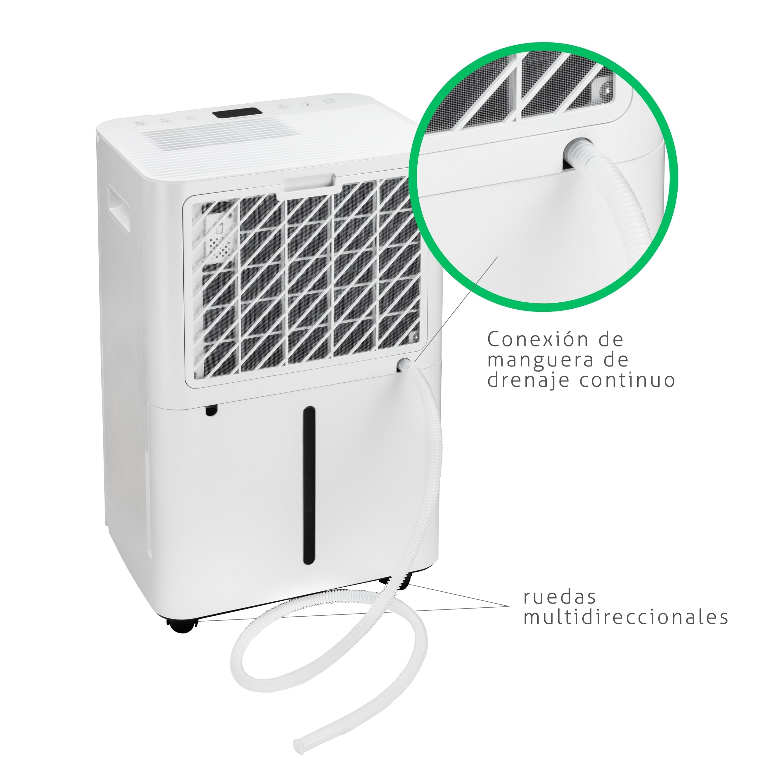 Deshumidificador Turbionaire LEVI 20 ION, 20 l/Dia, Purificación por Ionización, Hasta 35 m², Depósito 4.5L, Secado de Ropa, Indicador LED de Humedad, Temporizador, Antihumedad, Moho y Condensación