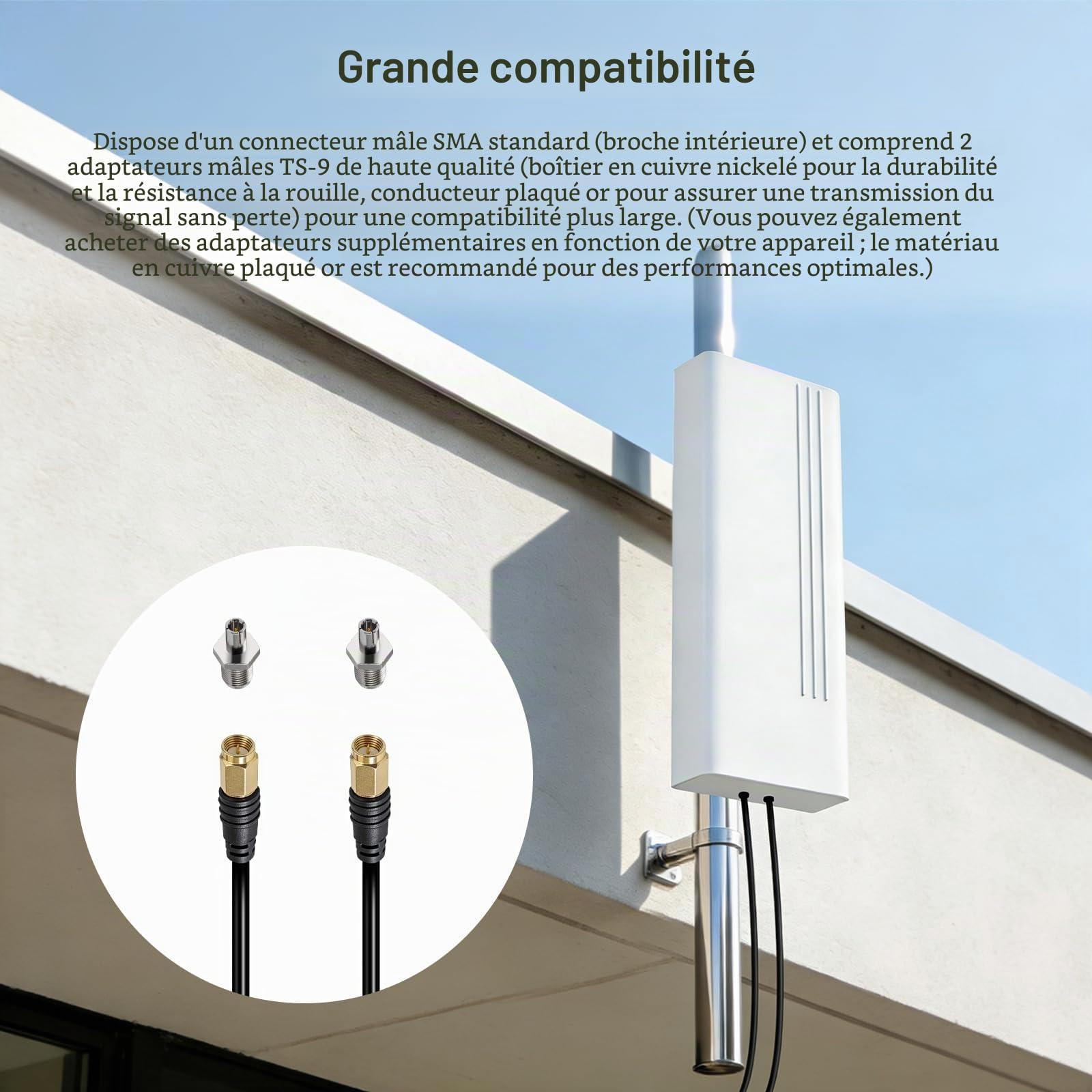 Antenne Extérieure 5G 22dBi, 600-6000MHz Directionnelle, 4G Antenne WiFi Dual-Polarisation LTE Antenne Mimo Exterieur Antenne SMA / 2 x TS9, pour Routeur 4G 5G,2 x Câble 10m Faible Perte