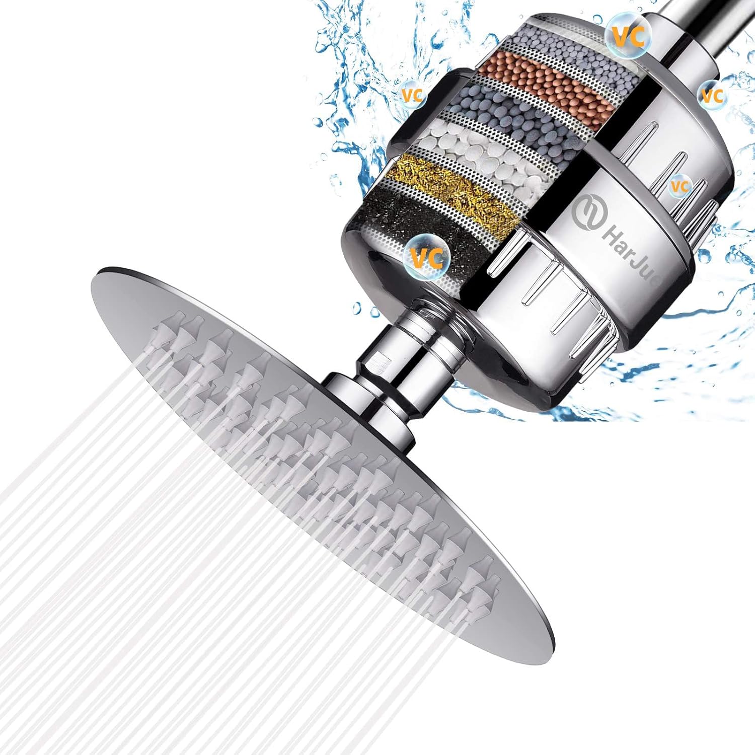 HarJue Filtered Shower Head, High Pressure filter shower combo for Hard Water, Remove Chlorine Fluoride and Harmful Substances, Chrome (Without Handheld)